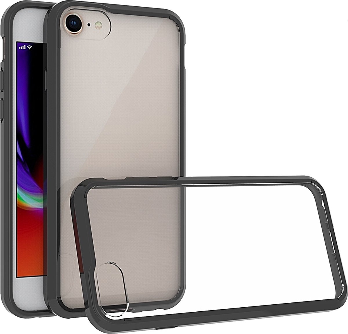 Mobigear Hoesje geschikt voor Apple iPhone 7 Telefoonhoesje Hardcase | Mobigear Crystal Backcover | iPhone 7 Case | Back Cover - Zwart / Transparant