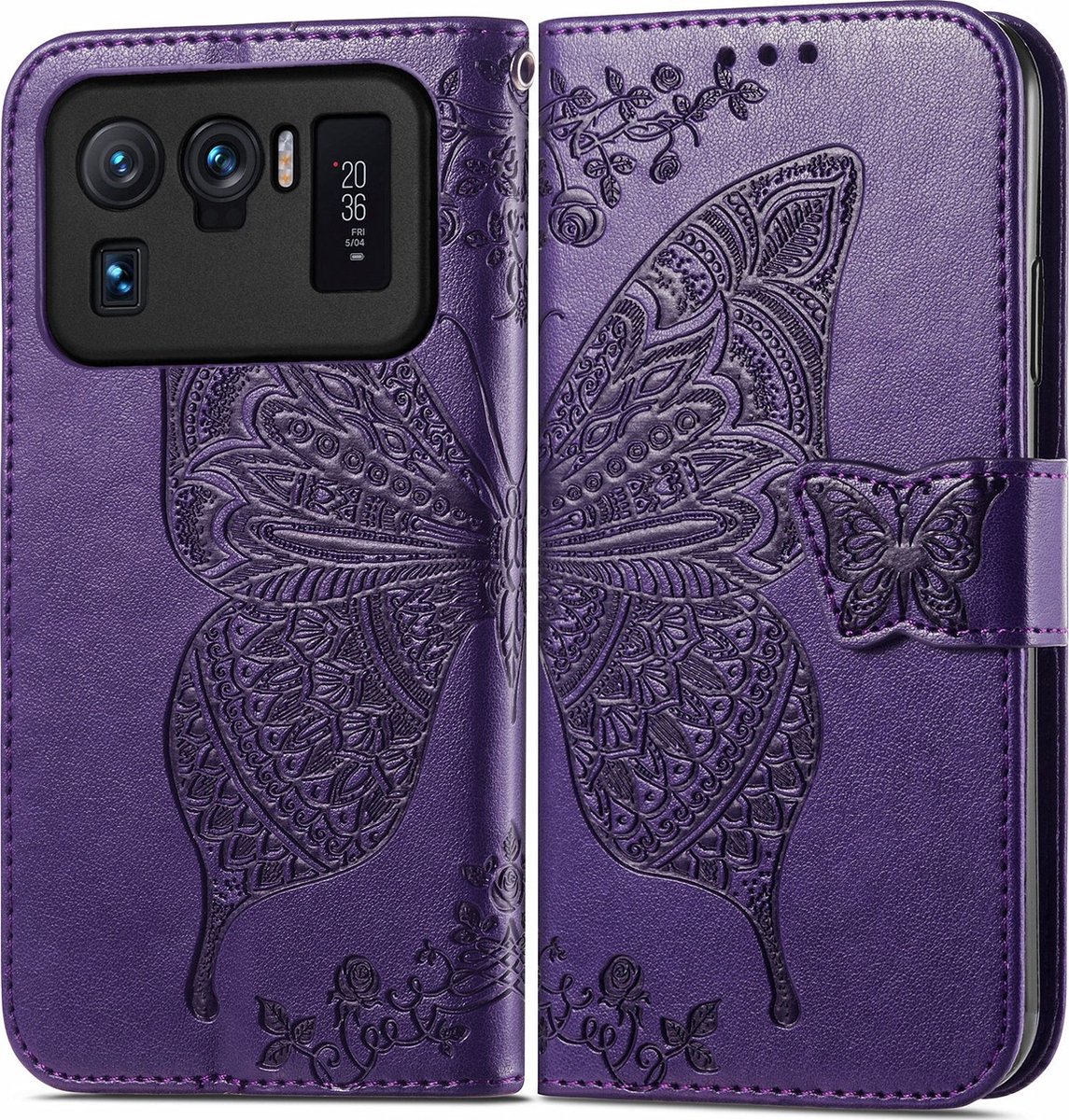 Mobigear Telefoonhoesje geschikt voor Xiaomi Mi 11 Ultra Hoesje | Mobigear Butterfly Bookcase Portemonnee | Pasjeshouder voor 3 Pasjes | Telefoonhoesje voor Pinpas / OV Kaart / Rijbewijs - Paars