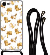 Hoesje met koord Geschikt voor iPhone 8 - Patronen - Kat - Kitten - Jongens - Meisjes - Kinderen - Kindje - Siliconen - Crossbody - Backcover met Koord - Telefoonhoesje met koord - Hoesje met touw