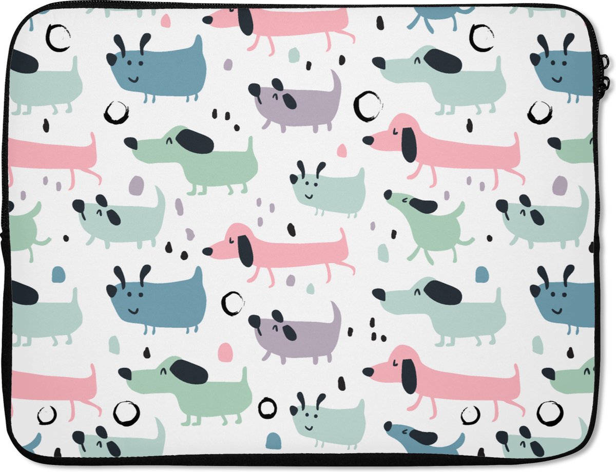 Laptophoes 17 inch - Patroon - Hond - Tekenen - Jongens - Meisjes - Kinderen - Kind - Laptop sleeve - Binnenmaat 41x28 cm - Zwarte achterkant