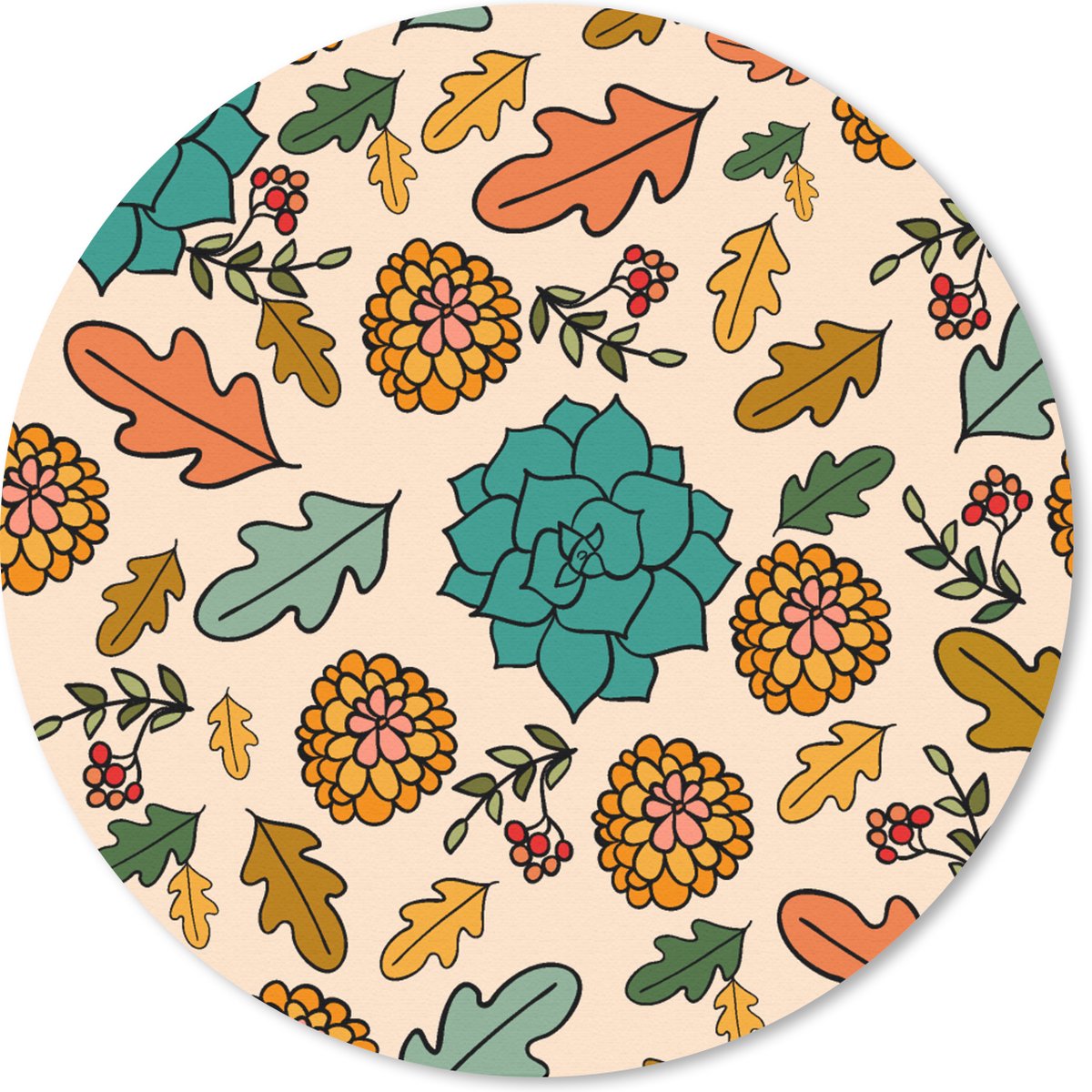Muismat rond 20x20 cm - Mousepad Herfst - Bloemen - Patronen - Ronde muismatten