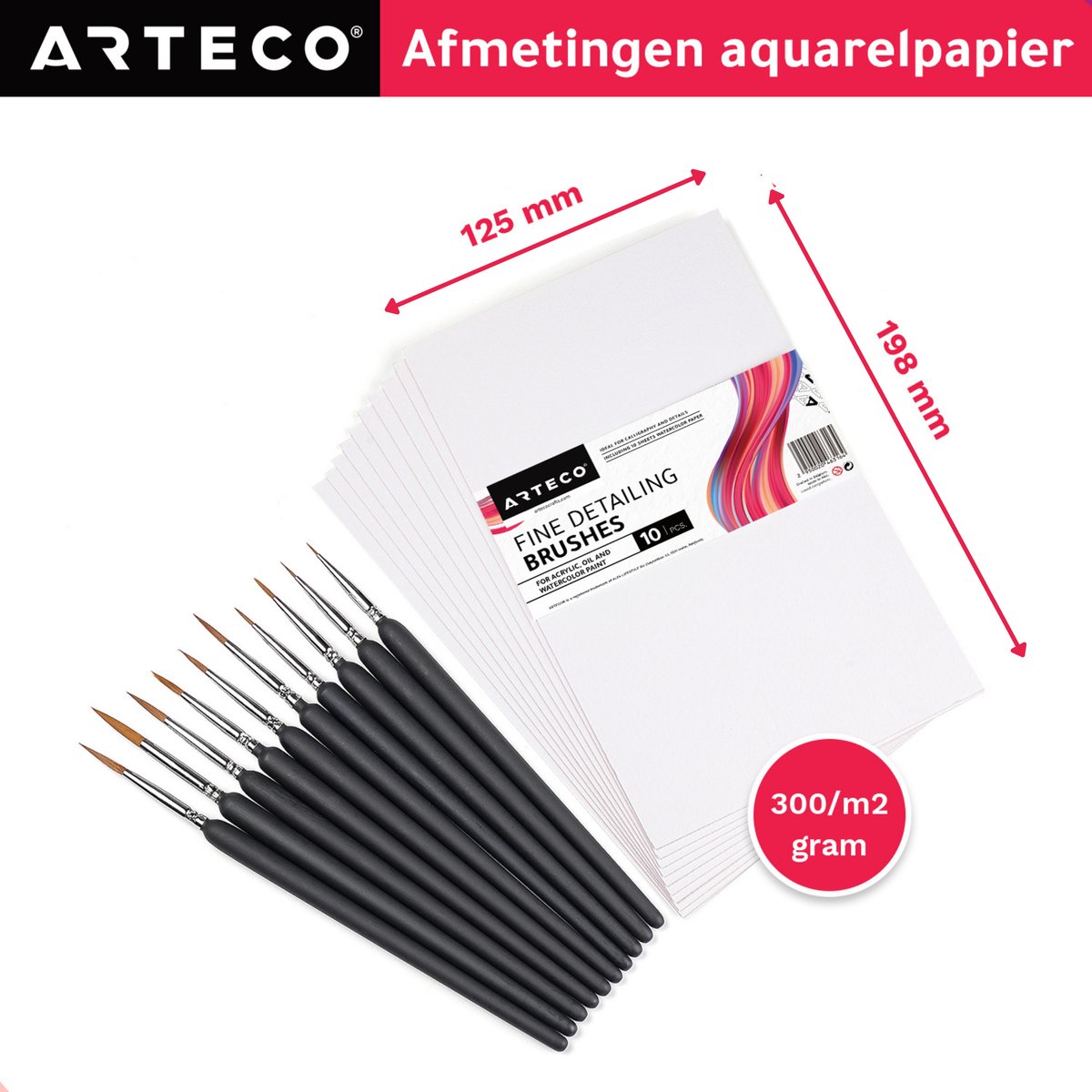 ARTECO® 10 Fijne Penselen Incl. Aquarelpapier - Penselenset - Penselen - Kwasten – Kalligrafie, Schilderen op Nummer, Miniatuur — afbeelding 13