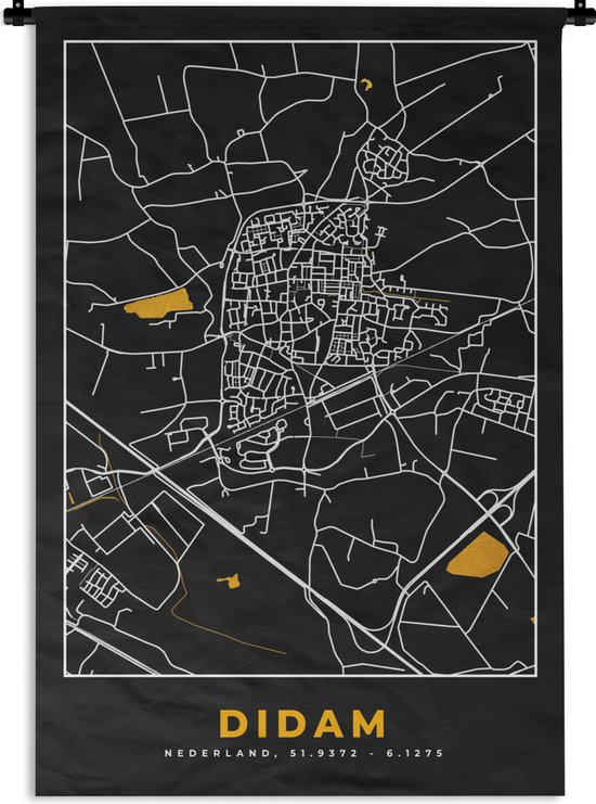 Wandkleed - Wanddoek - Goud - Plattegrond - Stadskaart - Didam - Kaart - 90x135 cm - Wandtapijt