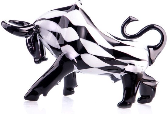Beeld glazen stier zwart/wit - Glazen stier - Stier van glas - Murano stier  - Murano... | bol.com