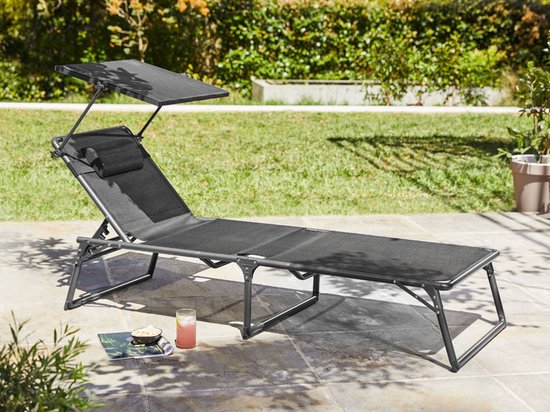 relaxdays ligbed met zonnescherm, ligstoel met zonnedak, dak, relaxstoel,  liggen | bol.com