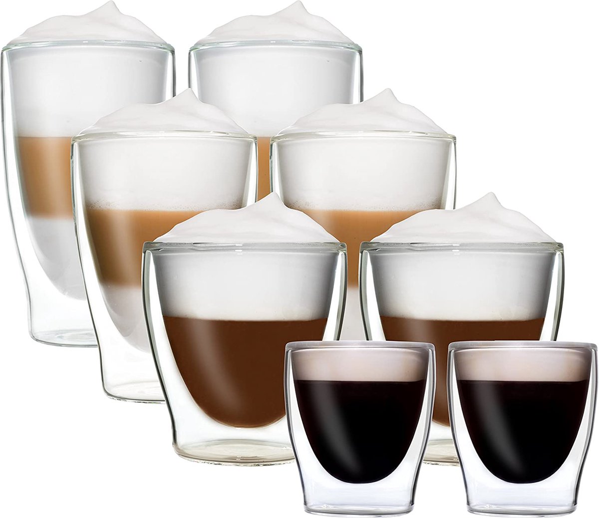 DUOS Gläser 2x (80, 200, 310, 400ml) - Feelino Dubbelwandige glazen/thermoglazen/theeglazen/koffieglazen met zweefeffect houden dranken langer warm en langer koud