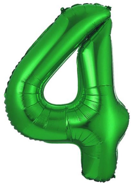 Ballon Cijfer 4 Jaar Groen Helium Ballonnen Verjaardag Versiering Cijfer ballonnen Feest versiering Met Rietje - 86Cm