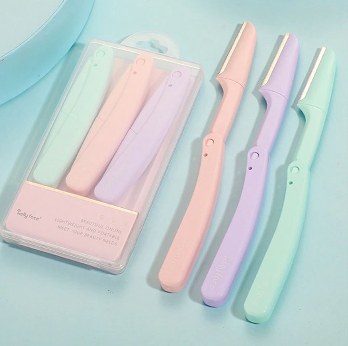 3 stuks wenkbrauw mesjes pastel kleuren