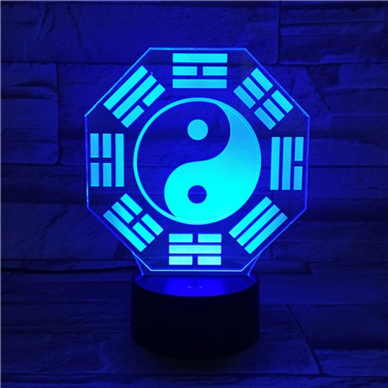 3D Led Lamp Met Gravering - RGB 7 Kleuren - Yin Yang