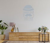 Stickerheld - Muursticker Best dad ever - Woonkamer - Vaderdag - Bolhoed, vergrootglas en snor - Engelse Teksten - Mat Zilver - 78.3x55cm