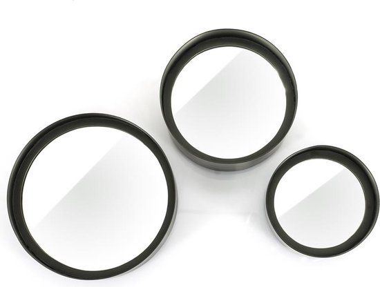 Scoop spiegel (set van 3) –zwart- niet één, niet twee, maar drie spiegels aan de wand!- mirror- ronde spiegel - woonkamer, slaapkamer, hal, toilet, badkamer - wanddecoratie - industrieel scandinavisch interieur