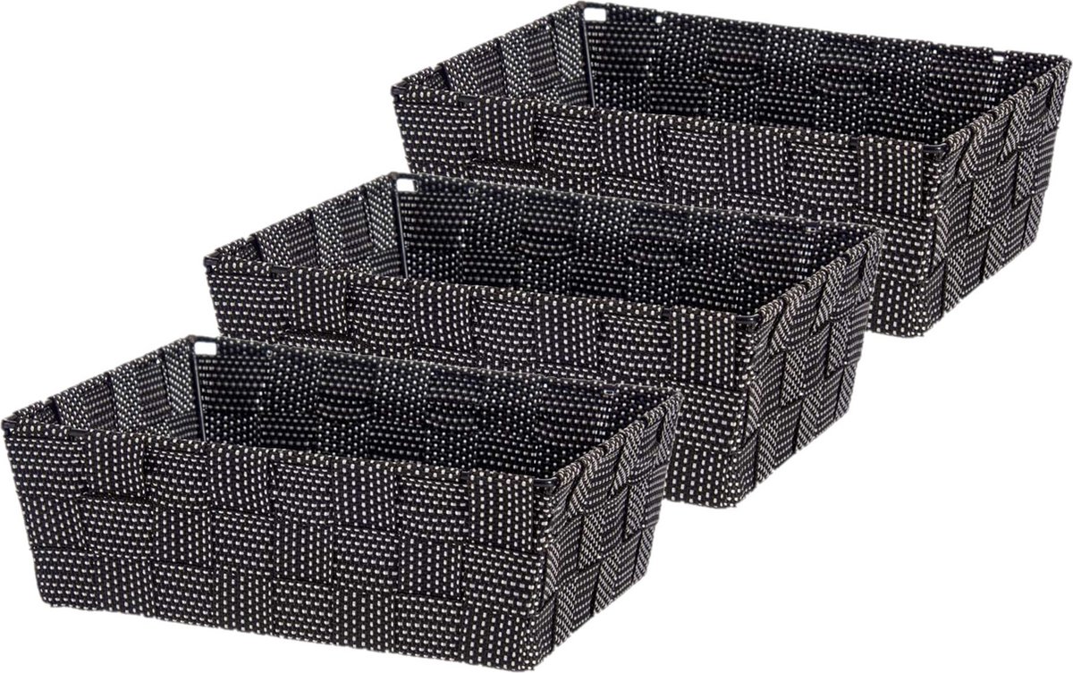 Kast/badkamer opbergmandjes - Set van 3x stuks - zwart - 24 x 20 x 8 cm - 10 liter - opbergmandjes