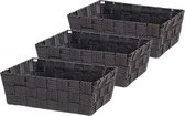 Set van 3x stuks kast/badkamer opbergmandjes zwart 24 x 20 x 8 cm - Kastmandjes/lade vakverdelers - Gevlochten stof met frame