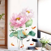 Chinese stijl muurstickers/Inkt schilderij lotus muurstickers/eetkamer woonkamer achtergrond muurstickers/creatieve muurstickers 60×90CM Roze en Wit