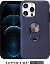 Hoesje geschikt voor iPhone 13 Pro Max - Backcover - Ringhouder - TPU - Donkerblauw