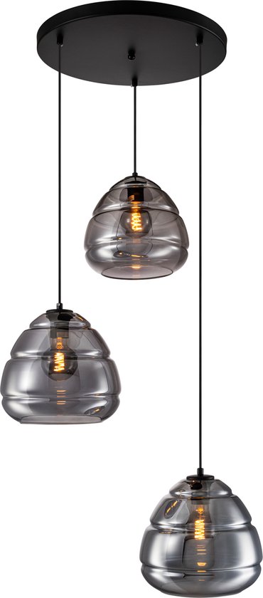 Hanglamp Belmond - 3 lichts smoke glas - black