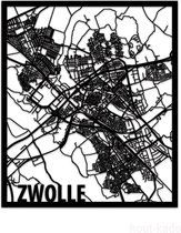 Wood-Kado Citymap Zwolle - Zwart - Plan de ville en bois - Décoration murale en bois - Plan