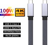 NÖRDIC USBC-N1402 USB-C naar USB-C kabel - USB3.2 Gen2 - PD100W - 10Gbps - 4K 60Hz - E-Marker - 20cm - Grijs