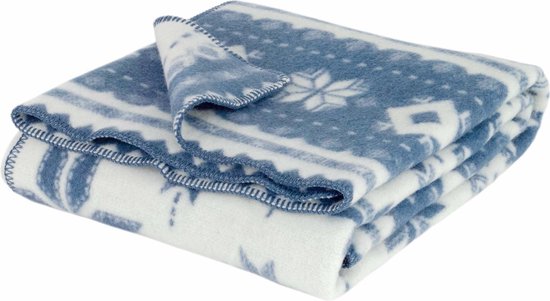 Most - Wollen jacquard bed deken Nordic - Merino wol - 200 x 220 cm - blauw-wit