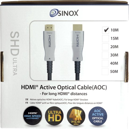 Caractéristiques du câble HDMI fibre optique
