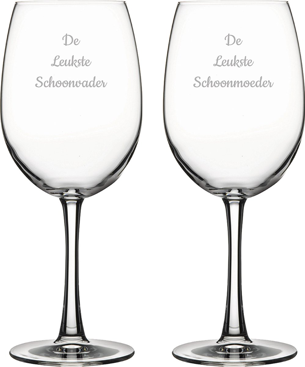 Gegraveerde Rode wijnglas 58cl De Leukste Schoonvader-De Leukste Schoonmoeder