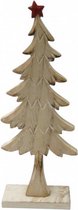 decoratieve kerstboom 21 cm hout blank/rood