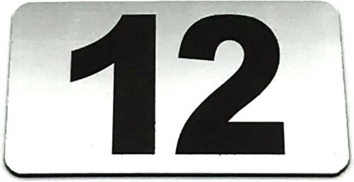 Nummerplaatje 12 - Nummerbordje - Huisnummer - Deur en Kamernummer - Lockernummer - Plakcijfers - Zelfklevend - Brievenbus Nummer - RVS Look - 80 mm x 50 mm x 1,6 mm - 5 jaar Garantie