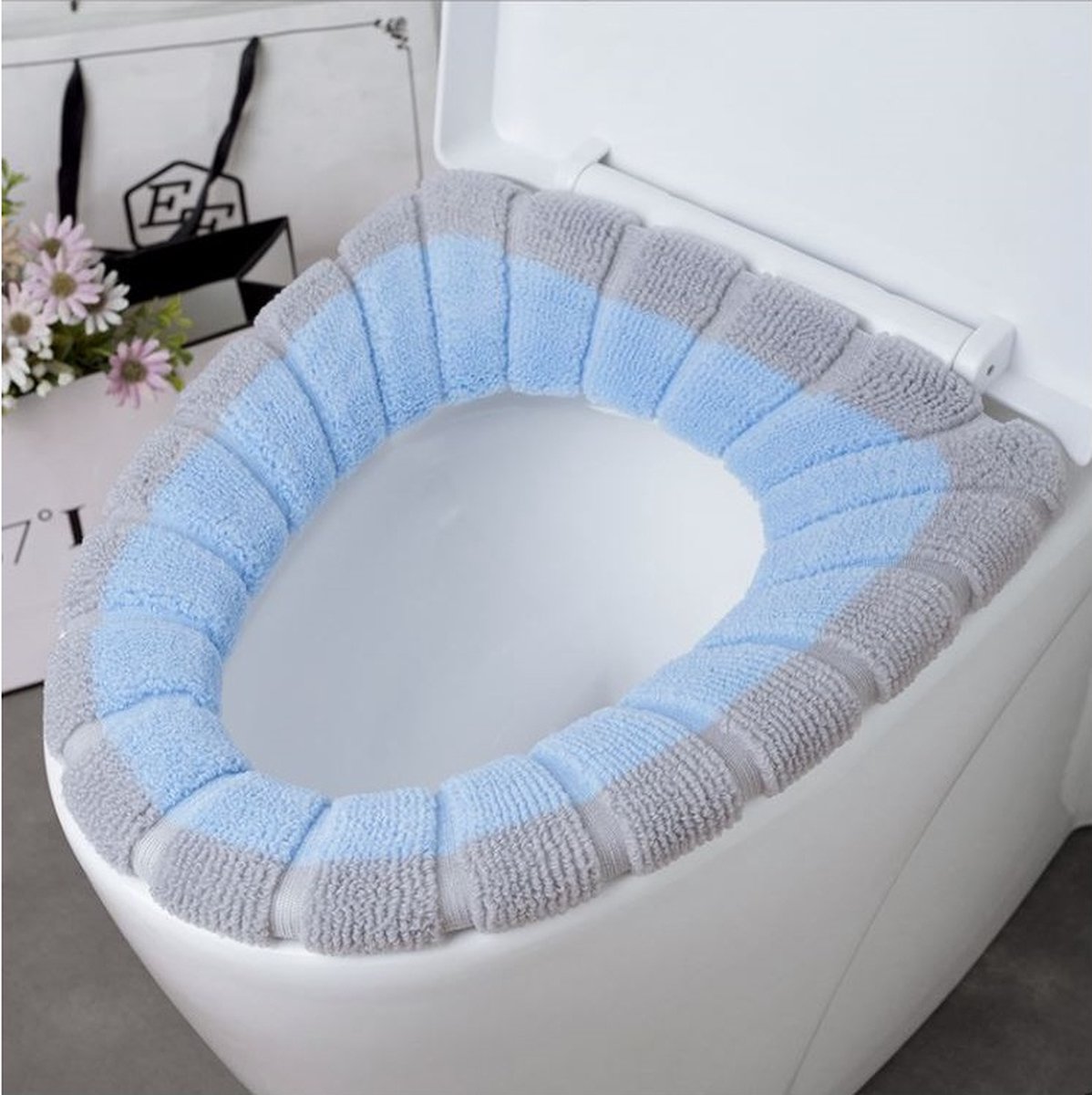 SUNMOOL Toiletbrilhoes - Elastische toiletbrilbekleding - Wasbaar - Blauw Grijs - 1Stuk