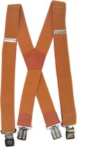 Flores Lederwaren - Heren - Dames Bretels – 4 brede stalen clips bretel - Unisex volwassenen -Motorrijders – Spijkerbroek – Beroepskleding – Skikleding – Kleur: Camel.