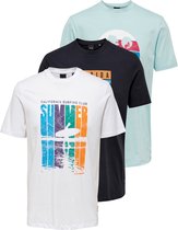 ONLY & SONS ONSGUNTHER REG SURF SS TEE 3-PACK Heren T-Shirt  - Maat M