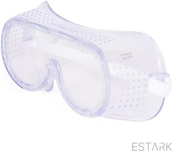 ESTARK® Veiligheidsbril Transparant - Professioneel - LichtGewicht - Polycarbonaat - CE gekeurd - Vuurwerkbril - Beschermbril - Veiligheidbril - Veiligheid Bril - Oogbeschermer - Spatbril - Stofbril - Overzetbril - Aanspanbaar (wit)