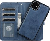 iPhone 11 Pro 2-in-1 Hoesje met Magnetische Backcover - Telefoonhoesje met vakjes voor pasjes - Inclusief polsbandje - Mobiq Magnetische 2-in-1 Wallet Case iPhone 11 Pro donkerblau