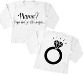 Shirt kind-aanzoek van papa voor mama-huwelijksaanzoek-wit-zwart-Maat 62