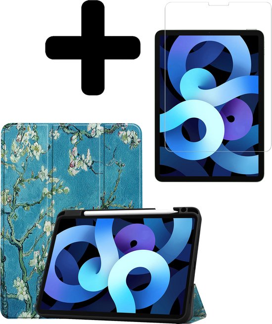 iPad Air 2022 Cover Blauw Foncé Book Case Cover Avec Protecteur D'écran - iPad  Air