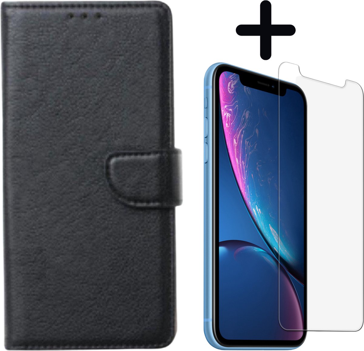 Fooniq Boek Hoesje Zwart + Screenprotector - Geschikt Voor Apple iPhone X/XS Max