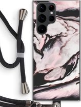 Case Company® - Samsung Galaxy S22 Ultra hoesje met Koord - Roze stroom - Telefoonhoesje met Zwart Koord - Bescherming aan alle Kanten en Over de Schermrand