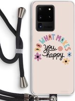 Case Company® - Samsung Galaxy S20 Ultra hoesje met Koord - Happy days - Telefoonhoesje met Zwart Koord - Bescherming aan alle Kanten en Over de Schermrand