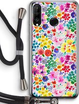 Case Company® - Huawei P30 Lite hoesje met Koord - Little Flowers - Telefoonhoesje met Zwart Koord - Bescherming aan alle Kanten en Over de Schermrand