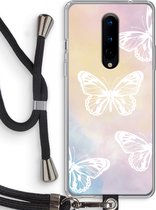 Case Company® - OnePlus 8 hoesje met Koord - White butterfly - Telefoonhoesje met Zwart Koord - Bescherming aan alle Kanten en Over de Schermrand