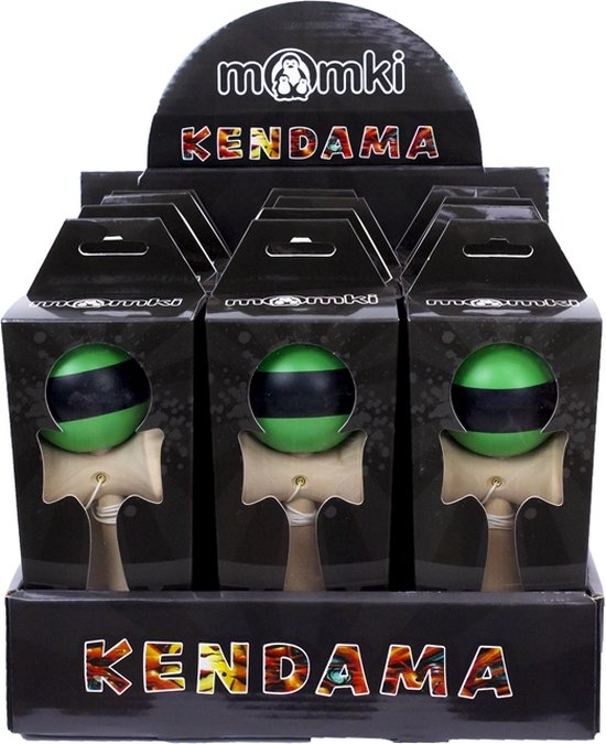 Afbeelding van het spel Kendama houten behendigheidsspel groen/zwart 22x8x5cm