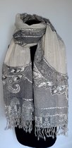 Geborduurde Kasjmier Wollen Dames Sjaal - 180 x 70 cm - Grijs