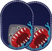 Shark Attack Knielap - 10 x 6,7 cm - Blauw - blijven VAST zitten wasbeurt na wasbeurt