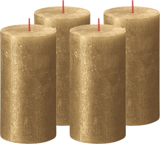 Bolsius Stump Candle Shimmer Gold - 13 cm / ø 7 cm - 4 Pièces