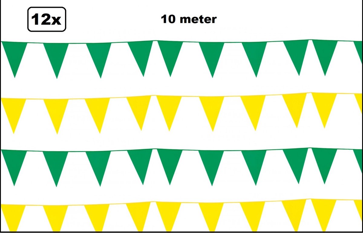 12x Vlaggenlijn groen en geel 10 meter - vlaglijn festival feest party verjaardag thema feest kleur