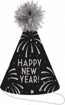 feesthoed 'happy new year' 24 cm karton zwart/zilver