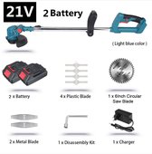 Elektrische grasmaaier - 21V draadloze grastrimmer - in lengte verstelbare snijder - pak voor Makita 18V batterij - zonder wiel - met 2 batterijen