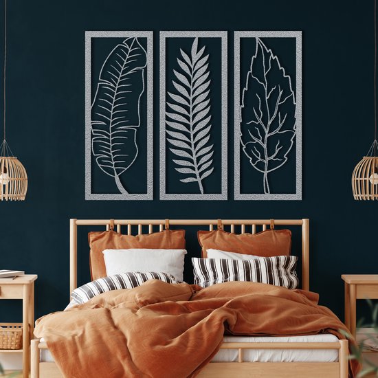 Wanddecoratie |blad /Leaf | Metal - Wall Art | Muurdecoratie | Woonkamer |Zilver| 94x75 cm