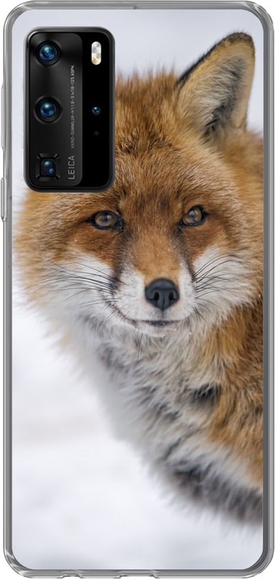 Telefoonhoesje Geschikt voor Huawei P40 Pro hoesje - Vos - Portret - Sneeuw - Siliconen Telefoonhoesje