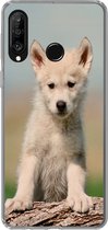 Geschikt voor Huawei P30 Lite hoesje - Wolf - Kind - Hout - Siliconen Telefoonhoesje