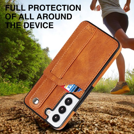 Coque Samsung Galaxy S22 Plus | Couverture verso | Étui en cuir | Porte-cartes | Brun cognac